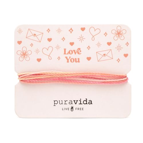 Pura Vida Bracelets Gift Love You Card Bracelet Stack for Women, Pink