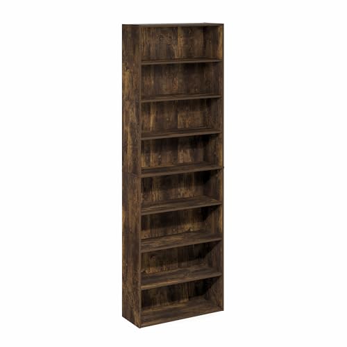 Image of Furinno Basic Book Shelf, 8-Tier Bookcase with Open Shelf, Standing Bookshelf, Cube Storage Organizer, 9 x 24 x 71, for Living Room, Bedroom, Home Office, Amber Pine