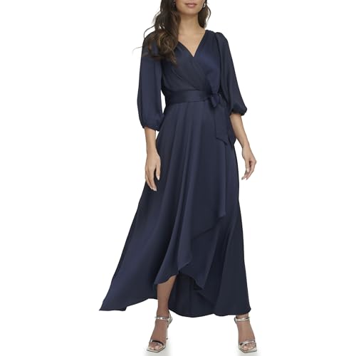 DKNY Women's Balloon Sleeve Satin Faux Wrap Maxi Dress2