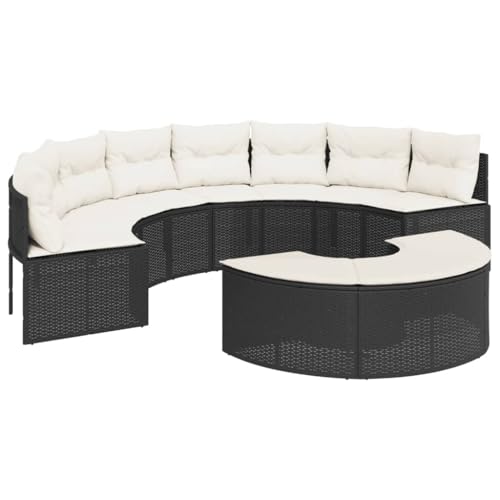 vidaXL Garten Sofa Garnitur 2-TLG., Gartenmöbel Set Halbrund, Sitzgruppe für Garten Terrasse, Lounge Sitzgarnitur, Schwarz Poly Rattan