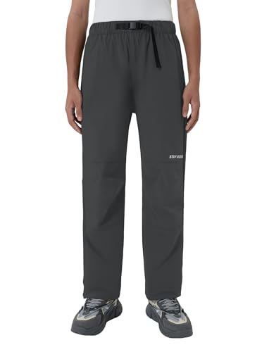 PATPAT Kids Hiking Pants – Quick-Dry Waterproof Pants for Boys Girls Casual Outdoor, with Reinforced Knees, Cinchable Ankles, Dark Grey, M