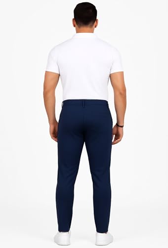 Image of Men's Chinos Stretchable Trousers with Expandable Waist - Lycra Cotton Blend Formal Casual Pants | Skin Friendly Solid Regular Fit