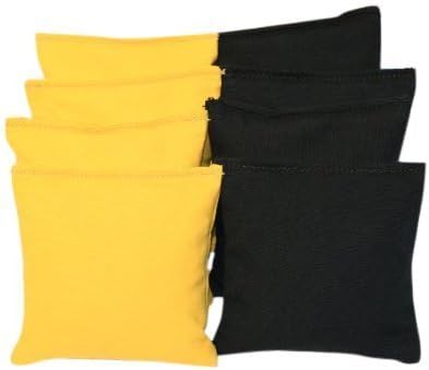 Regulation Cornhole Bags 17 COLORS Handmade Top Quality (Set Of 8) (Black/Yellow)