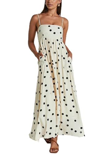 Yuemengxuan Boho Maxi Dresses for Women Spaghetti Strap Flowy Smocked Long Dress Casual Summer Vacation Beach Maxi Dress