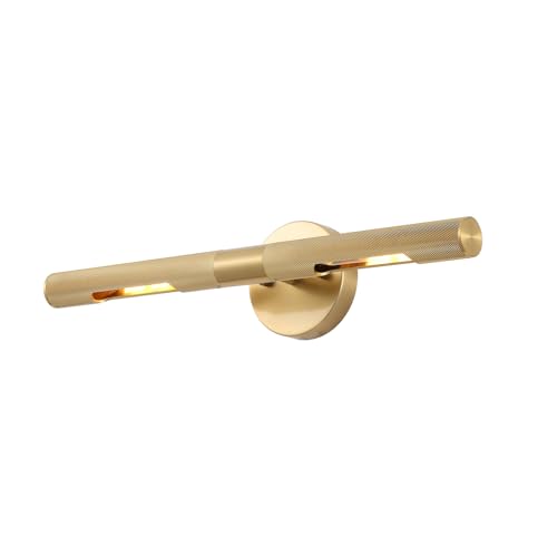 Image of Brushed Brass Picture Light 19 inches Modern Gold Wall Sconce with Knurled Texture Cylinder Metal Shades Rotatable 360Indoor Wall Lighting Fixture Bathroom Vanity Light Bedroom Living Room