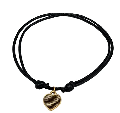 Aks jewelzBlack Thread anklet with gold Heart charms
