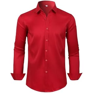 Mens Dress Shirts Long Sleeve Collared Shirt Wrinkle Resistant Formal Shirts Business Casual Button Down Shirt Small 00105_red
