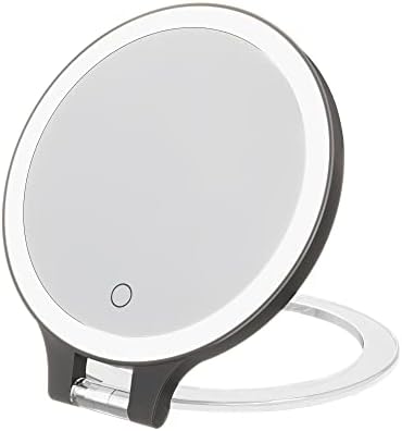 OUMUSU 1X/10X Magnifying Makeup Mirror with Lights,1800 mAh Rechargeable Lighted Makeup Mirror,Portable Travel Mirror with Light,Tabletop Beauty Mirror with 3 Colors Light(Black)