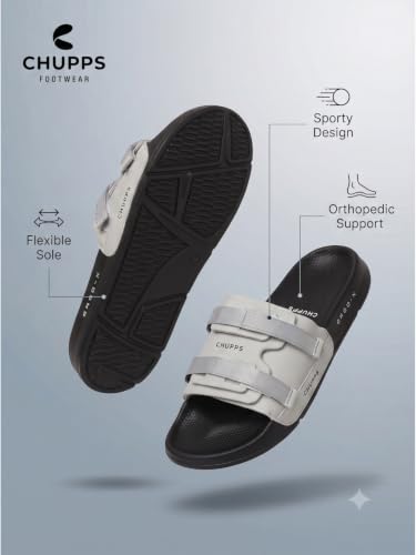 Image of CHUPPS Element Grey & Black Drift Orthopedic Slippers | Soft Footpharma Footbed | Breathable Ventilation Holes | Lightweight Flip Flops | Anti-Skid Chappals for Everyday For Mens