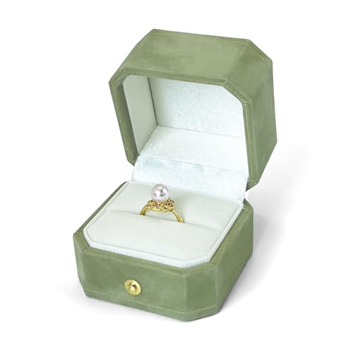 PLOPONOM Green Velvet Ring Box,Engagement Ring Box...