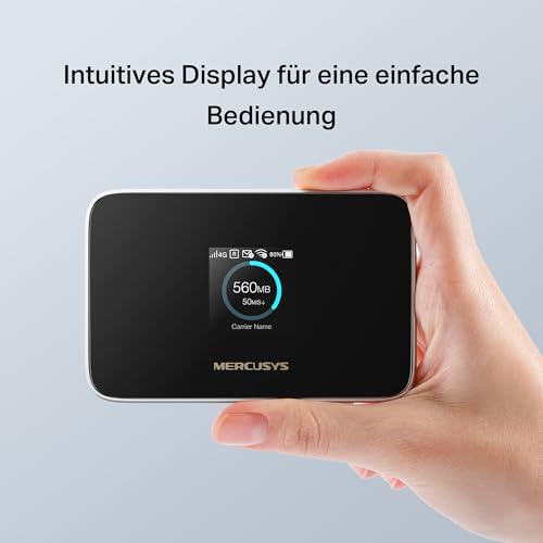 Mercusys MT115 Mobiler WLAN Router, tragbares WLAN für unterwegs mit SIM-Karte ohne Vertragsbindung, 4G LTE 150 Mbps, Wi-Fi 6 AX300, bis zu 10 Geräte, 2400 mAh Akku, bis zu 10 Stunden Laufzeit