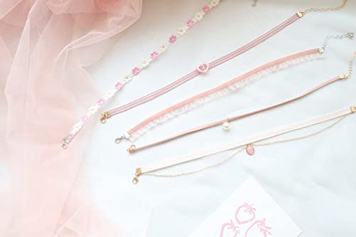 Chokers Set for Women Heart Choker Necklaces Flower Pendant Velvet Choker Lace Choker Cute Pink Green Necklace Daisy Choker Necklace Statement Jewelry Valentine's Day Gift3