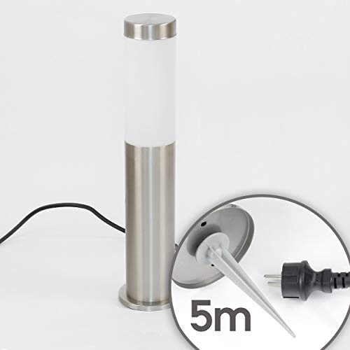 Preisvergleich Produktbild Wegeleuchte Edelstahl Außenleuchte mit Kabel + Stecker + Erdspieß IP44 Beleuchtung Hof Garten Weg Sockel Lampe 45cm
