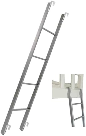 White Bunk Bed Ladder, Metal Camping Ladder with Adjustable Hooks, 150kg/330lbs Capacity, Portable Bunk Bed Accessory for Travel Trailers, 59cm Long