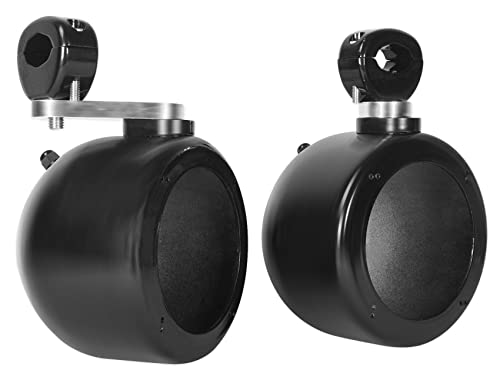 Image of Rockville MAC40B 4-in Black Swivel Aluminum Motorcycle Handlebar Speaker Pods, 6061 Aircraft-Grade Build, Waterproof Marine Design, 360 Mounting Clamps Fit 0.75-1.5-in Bars, 2-Piece