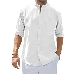siliteelon Herren Hemd Leinenhemd Langarm Stehkragen Leinenshirt Hemden Herren Freizeithemd Casual Regular Fit Sommer Standhemd
