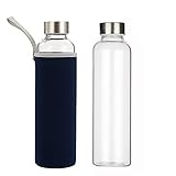 SLOSH Botella Agua Vidrio Cristal Taza Viaje Deportiva Deporte Sin Bpa Gimnasio Yoga Oficina con Funda Nailon (Negro 0,55L)