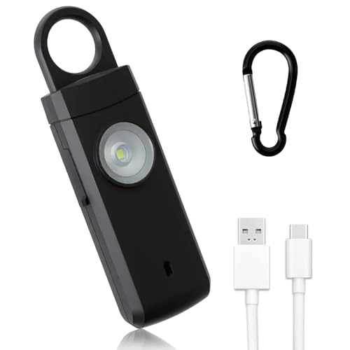 Alarma de Seguridad Personal, Dispositivo de Defensa Portátil, Llavero con Sirena de 130dB y Luz Led Estroboscópica, Llavero Alarma para Mujeres Mayores y Niños(Negra)