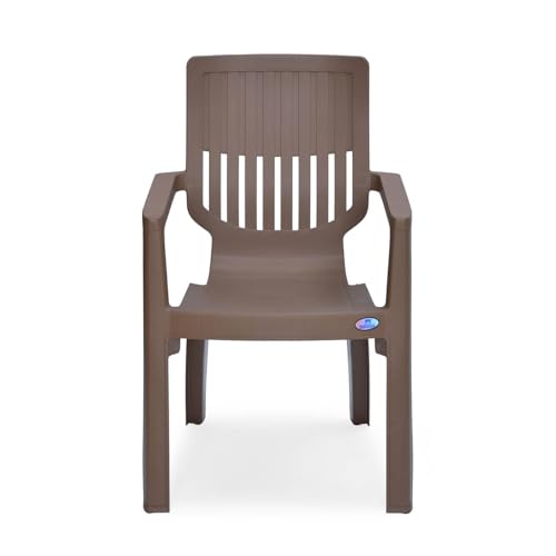 Image of Nilkamal Ortho Comfort Plastic Chair with Arm|Set of 4| 3 Year Warranty |Stackable Chair for Home, Living Room, Dining Room, Cafe & Balcony |Ergonomic Back Support |Indoor & Outdoor |Rattan Dark Beige