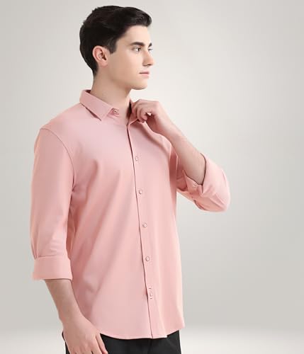 Image of TURMS Men's Solid Knitted Shirts, Odor Control, Stretchable & Breathable, Cotton Blend, Tailored Fit, Full Sleeve