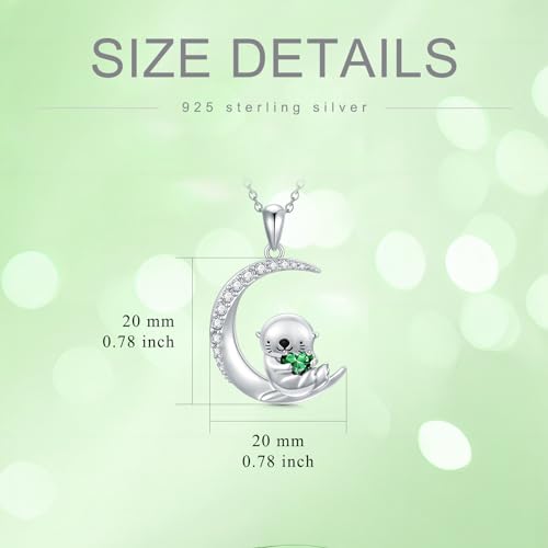 Image of PROESS Animal Birthstone Necklace 925 Sterling Silver Otter /Axolotl /Hippo /Elephant /Dachshund /Monkey /Red Panda Pendant Necklace Animal Birthstone Jewelry Gifts for Women