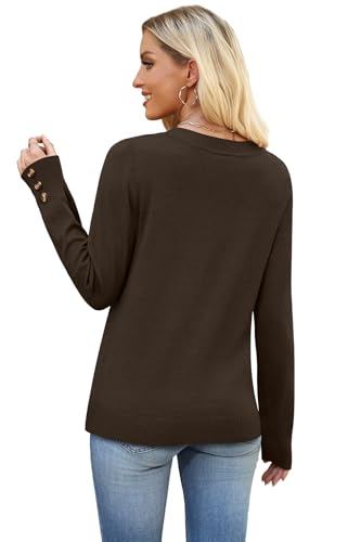 Image of WIHOLL Lightweight Sweaters for Women Long Sleeve V Neck Knit Outfits with Decorative Buttons