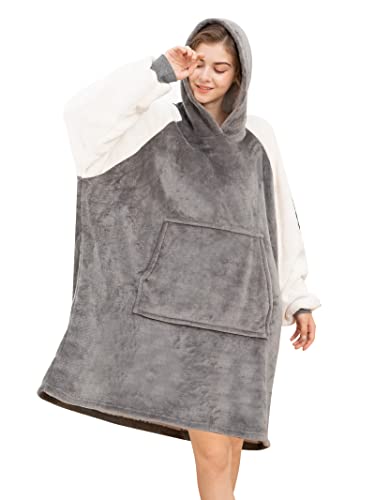 Lushforest Oversized Blanket Hoodie, Wearable Hooded Blanket, Soft Sherpa Fleece Snuggle Blanket Hoodie Adult, Warm Throw Blanket Sweatshirt Robe for Women Men Teens