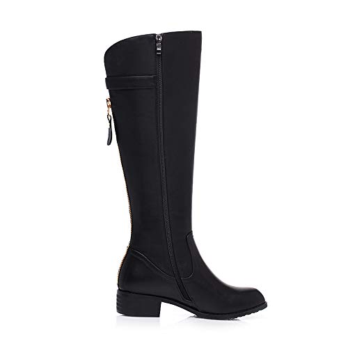 TinaCus Women's Genuine Leather Round Toe Handmade Back Zip Comfort Low Heel Knee High Boots with Buckle4