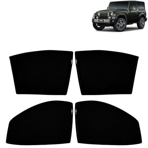 Image of KINGSWAY Car Sun Shade Curtains Only Compatible with Mahindra Thar (2025 Onwards) | Z-Black Fix-Type (Non-Magnetic) | UV & Heat Protection | Pack of 4 Pcs
