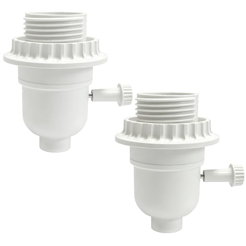 Image of UL Listed E26 Light Socket, Threaded Lamp Socket Replacement with ON /Off Switch Medium Base Lamp Parts with Lamp Shade Ring Ring for Table lamp, Floor lamp, Light Fixture(White-2 Pack)