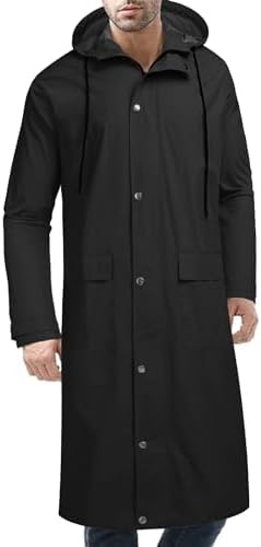 COOFANDY Men's Rain Jacket with Hood Waterproof Lightweight Active Long Raincoat