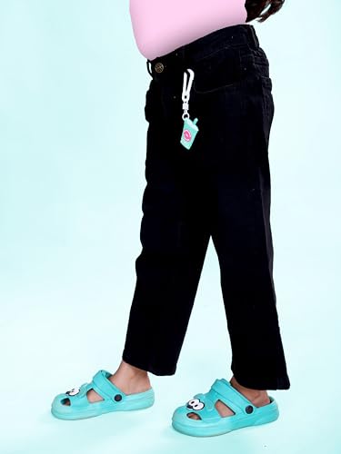 Image of KiddoPanti Girls Solid Waist Elasticated Straight Fit Jeans