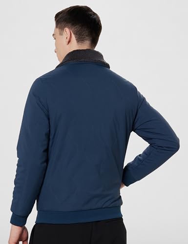 Image of Qube By Fort Collins Men's Fur Collar Bomber Jacket - Padded Quilted Puffer Winter Jacket for Men | Full Zip Warm Aviator Jacket with Sherpa Collar & Flap Pockets for Winter Wear & Daily Use