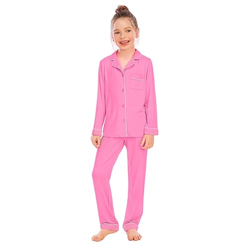 Boys Girls Modal 𝐏ajamas 2 Piece Long Sleeve 𝐏a𝐣ama Set Tween Button Down Modal 𝐋oun𝐠ewear with Pants Cute 𝐏𝗝s