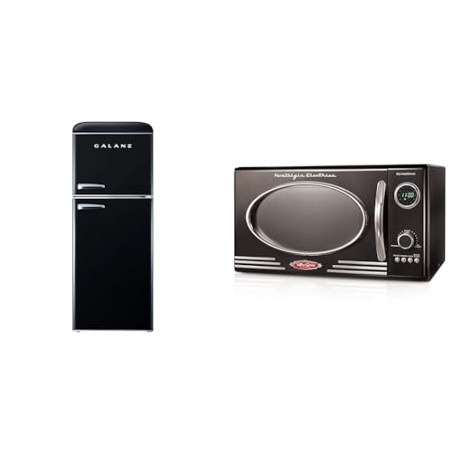 Image of Galanz GLR46TBKER Retro Compact Refrigerator with Freezer Mini Fridge with Dual Door & Nostalgia Retro Countertop Microwave Oven - Large 800-Watt - 0.9 cu ft