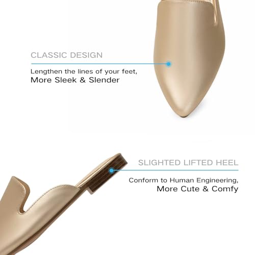 Image of MUSSHOE Women's Pointed Toe Mule Flats: Comfortable Lightweight Slip On Backless Loafers with Memory Foam for Office Work & Dressy Casual Wear