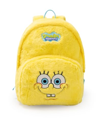 Mochila amarilla peluda de Bob Esponja con bolsillo frontal para el colegio de niños