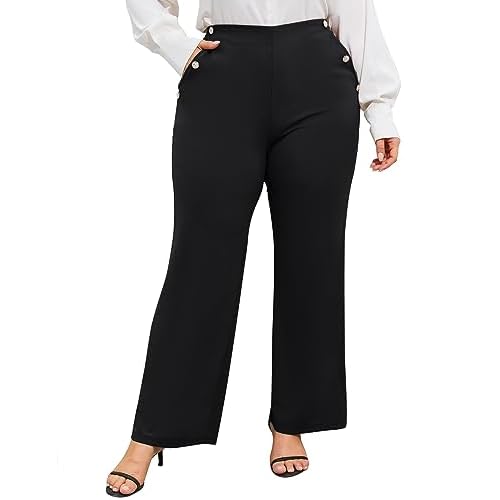 ShopWonder Plus Size Dress Pants for Women Stretch Pull On Flare Pants Pockets Dressy Business Casual Work Pants, 3X-Large, Black