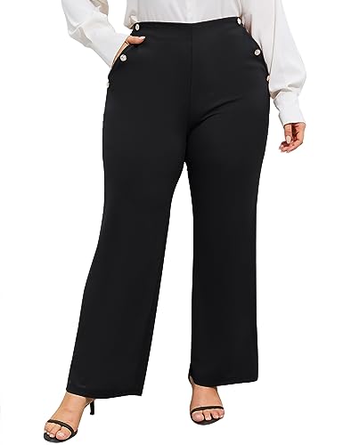 ShopWonder Plus Size Dress Pants for Women Stretch Pull On Flare Pants Pockets Dressy Business Casual Work Pants