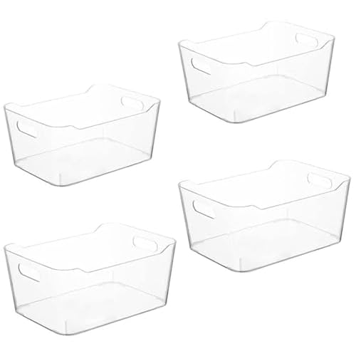 Grace Store 4PCS Storage Organisers Clear Plastic Bathroom Organiser Versatile Kitchen Organiser Tray for Desk, Makeup , Kitchen Pantry Cabinet