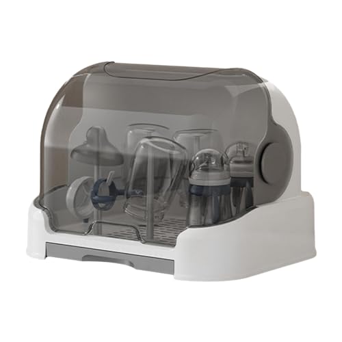 Image of Baby Bottle Storage and Drying Rack - Large Organizer With Removable Drain Tray, Dustproof and Portable Space Saving Rack Dryer 31.5x25.5x25cm