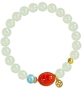 AMINKINA 18K Gold Over S925 Sterling Silver Jadeite Bracelets, Hetian Jadeite Red Agate Kunzite E...