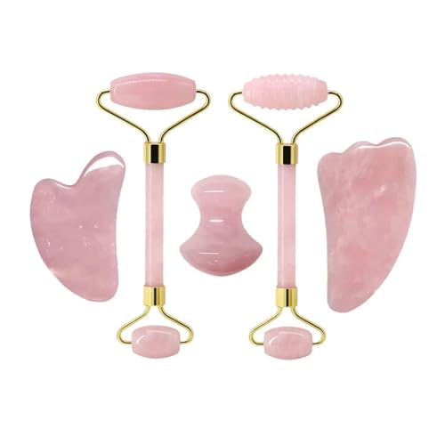 OZDTLP Masajeador Facial de Cuarzo Rosa con Rodillo de Jade, Juego de guasha, Herramientas de guasha, raspador de Gouache de Piedra Natural for Masaje, Herramienta de Belleza(Type 12)
