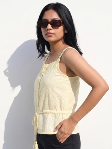 Image of Tokyo Talkies Women's Sleeveless Shoulder Strap Embroidered Tops| Stylish Casual wear
