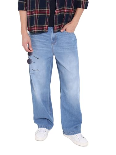 The Indian Garage Co Herren-Jeans, Baggy-Passform, mittelhohe Taille, Blau, 44