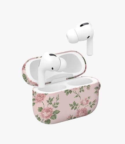Image of Vintage Floral Case Compatible with AirPods Pro 1, Cute Blush Pink Rose Flower Protective Hard Cover with Keychain Loop, Aesthetic Botanical Earbud Accessories for Women and Girls