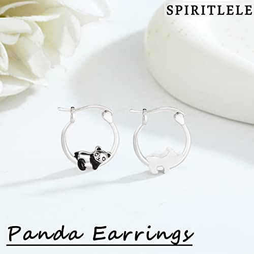 Spiritlele 2 Pairs Panda Earrings Animal Puppy Dog Cat Pet Paw Print Hoop Earrings Small Hoop Earrings Set For Women Girls #TOP4