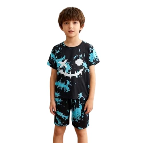 Pijama de manga corta con estampado de teñido anudado para niños, ropa de dormir cómoda de dos piezas, multicolor, 6 años