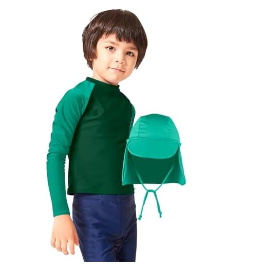 Conjunto Praia Camiseta Blusa Infantil Proteção Solar UV 50+ Bone c/Abas protege Cabeça Pescoço Criança Bebe ((4-5 anos), Verde c/verde água + Boné UV)
