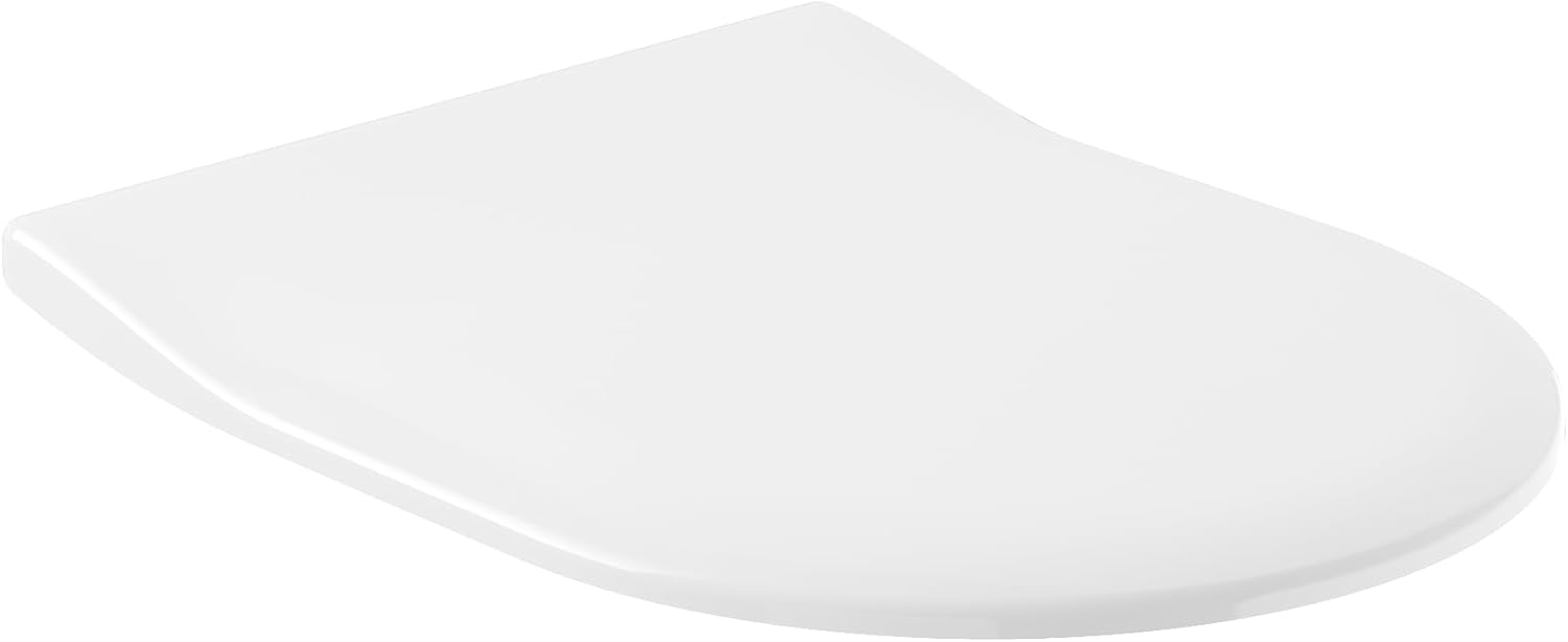 Villeroy & Boch Subway SlimSeat Toilet Seat with Stainless Steel Hinges, Toilet Seat Made of Shatterproof Duroplast, Toilet Lid Original Replacement Part, D-Shape, White Alpine, Glossy